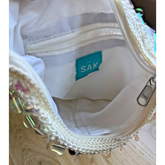 The Sak Shoulder Bag Womens Small White Crochet Sequin Hobo Purse Iridescent - Picture 6 of 6